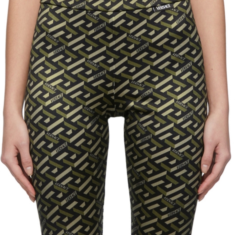Versace Black & Khaki La Greca Leggings